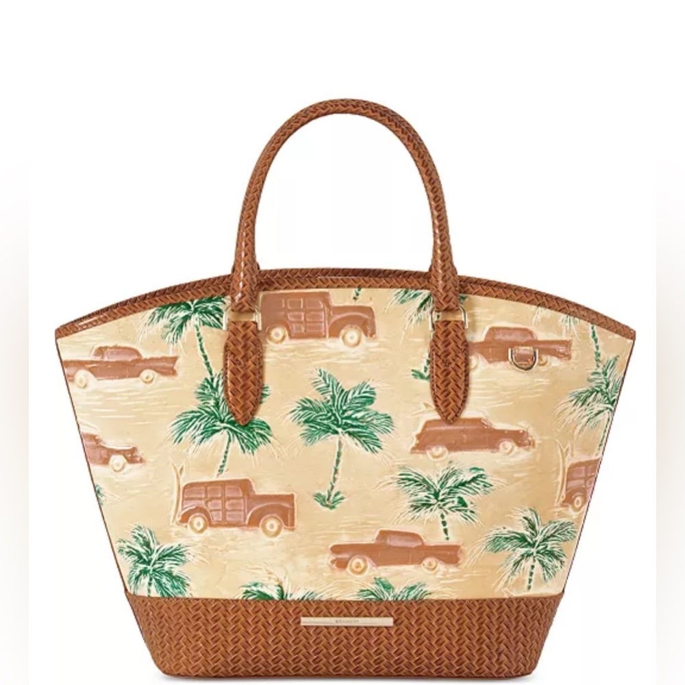 Brahmin Jeanne Copa Cabana Tote Honey Brown Tropical Leather Crossbody NWT - Picture 5 of 10
